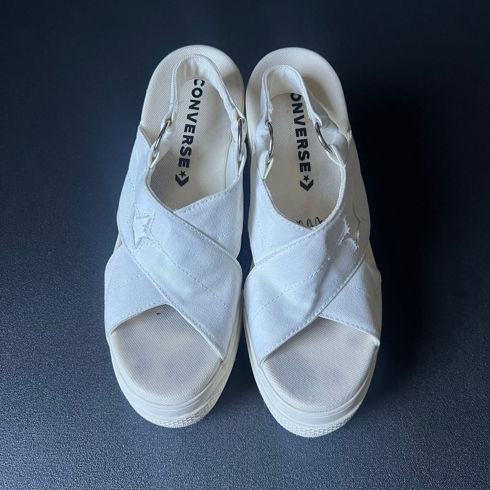 Converse One Star Boardwalk Strut Platform Sandals White Canvas sz 7.5 Rare - Picture 3 of 10